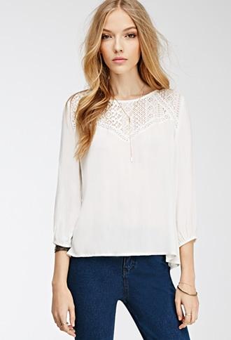 Forever21 Textured Crochet-paneled Top