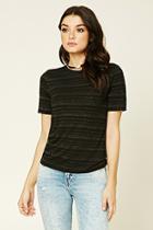 Forever21 Women's  Metallic-striped Tee