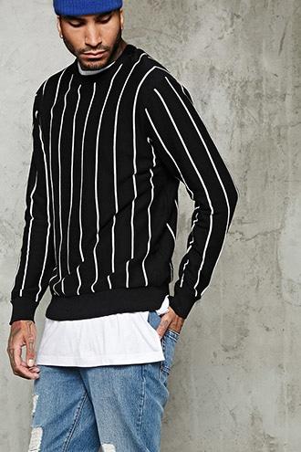 21 Men Men's  Pinstripe Crew Neck Sweater