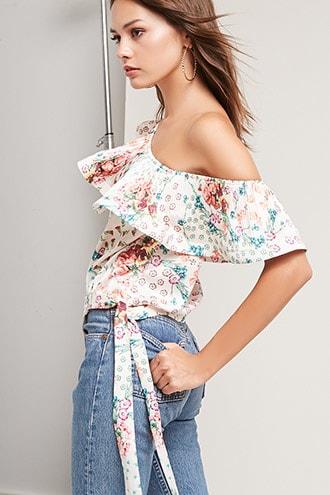 Forever21 One-shoulder Floral Top