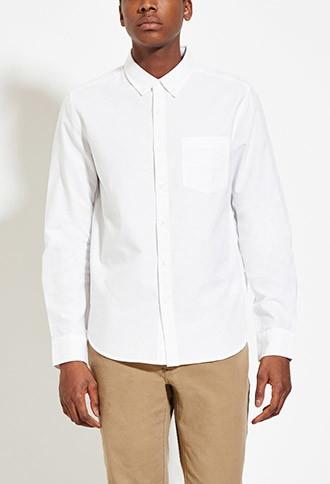 21 Men Men's  White Buttoned-collar Cotton Shirt