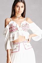 Forever21 Embroidered Open-shoulder Top