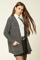 Forever21 Women's  Charcoal Fuzzy Knit Cardigan