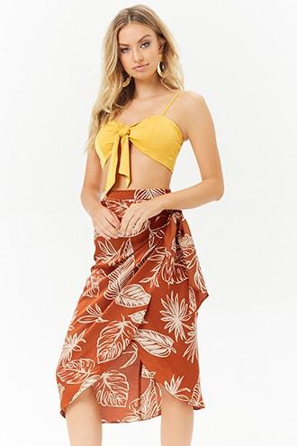 Forever21 Leaf Print Wrap Skirt
