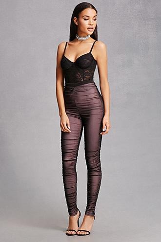Forever21 Ruched Mesh Overlay Leggings