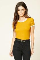 Forever21 Women's  Mustard & White Contrast Knit Top