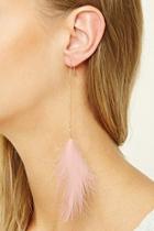 Forever21 Gold & Pink Faux Feather Drop Earrings