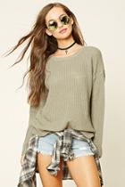 Forever21 Women's  Sage Ribbed Knit Sweater