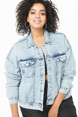 Forever21 Plus Size Acid Washed Denim Jacket