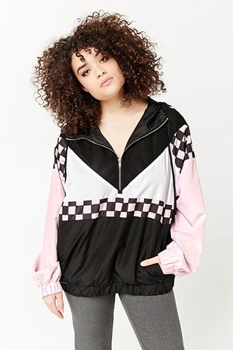 Forever21 Plus Size Checkered Mesh-insert Anorak