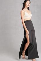 Forever21 Women's  Black Satin M-slit Maxi Skirt