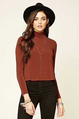 Forever21 Women's  Rust Mock Neck Top