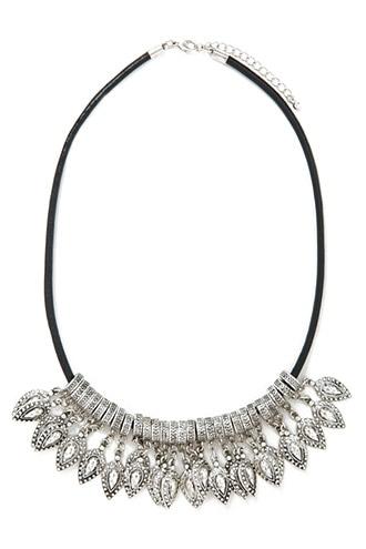 Forever21 B.silver & Black Teardrop Statement Necklace