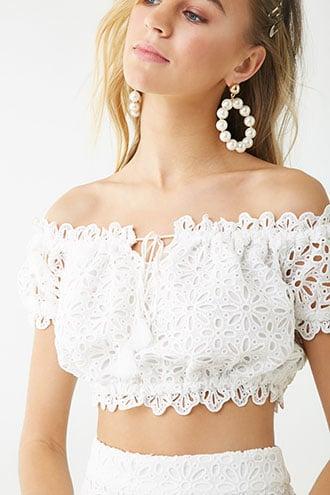 Forever21 Floral Eyelet Off-the-shoulder Crop Top