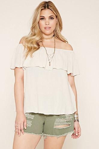 Forever21 Plus Women's  Olive Plus Size Distressed Cutoffs
