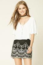 Forever21 Women's  Embroidered Faux Suede Skirt