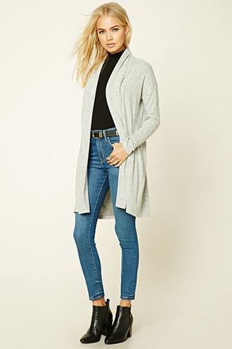 Forever21 Women's  Grey Marled Shawl Collar Cardigan