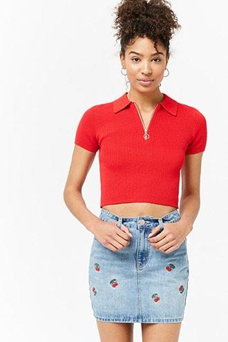 Forever21 Cherry Embroidered Denim Skirt