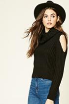 Forever21 Women's  Black Open-shoulder Cowl Neck Sweater