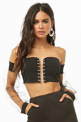Forever21 Chain-accent Off-the-shoulder Crop Top