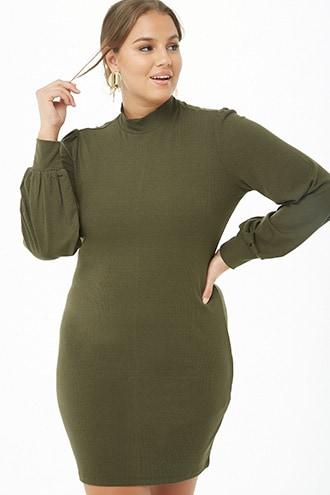 Forever21 Plus Size Ribbed Balloon-sleeve Mini Dress
