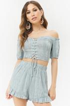 Forever21 Embroidered Crop Top & Shorts Set