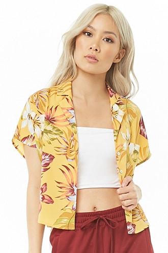 Forever21 Floral & Leaf Print Shirt