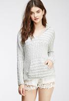 Forever21 Striped Loose-knit Hooded Pullover