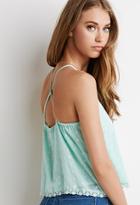 Forever21 Women's  Mint Embroidered Crepe Crisscross Cami