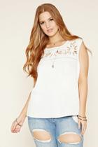 Forever21 Plus Women's  Ivory Plus Size Embroidered Top