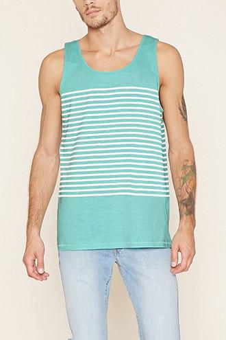 21 Men Men's  Teal & White Striped Tank