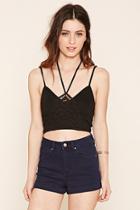 Forever21 Women's  Black Embroidered Cropped Cami