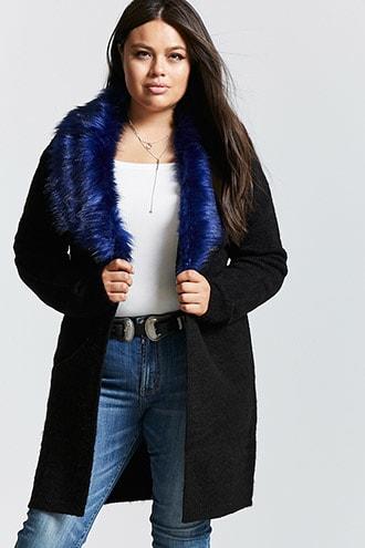 Forever21 Plus Size Faux Fur-trim Cardigan
