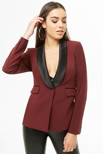 Forever21 Contrast-satin Lapel Blazer