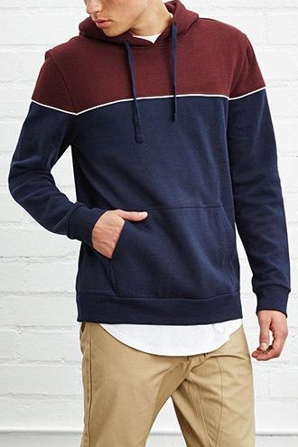 21 Men Men's  Navy & Burgundy Two-toned Colorblock Hoodie