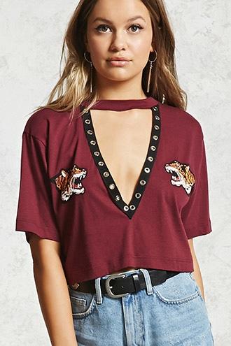 Forever21 Plunging Tiger Grommet Top
