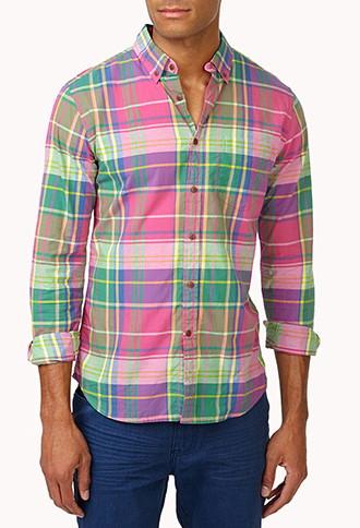 21 Men Fitted Plaid Button Down