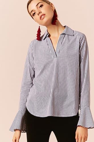 Forever21 Pinstripe Trumpet-sleeve Shirt