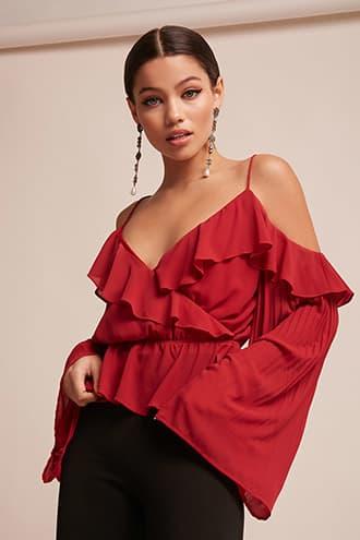 Forever21 Ruffle Open-shoulder Surplice Top