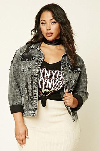Forever21 Plus Women's Denim Black Plus Size Denim Jacket