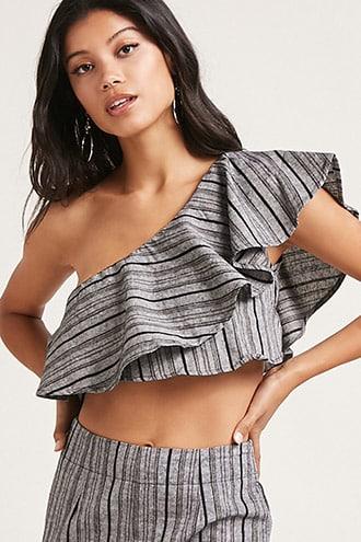 Forever21 Striped One-shoulder Crop Top