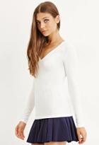 Forever21 Women's  Ivory Long Sleeve V-neck Tee