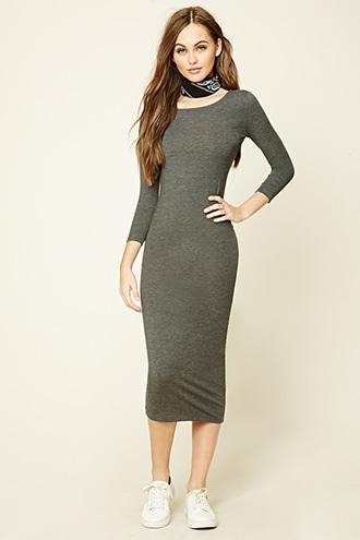 Forever21 Women's  Charcoal Heather Stretch Knit Maxi Dress