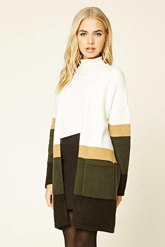 Forever21 Women's  Cream & Camel Colorblock Longline Cardigan