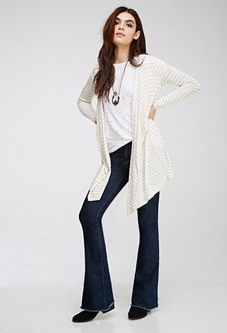 Forever21 Marled Stripe Hooded Cardigan