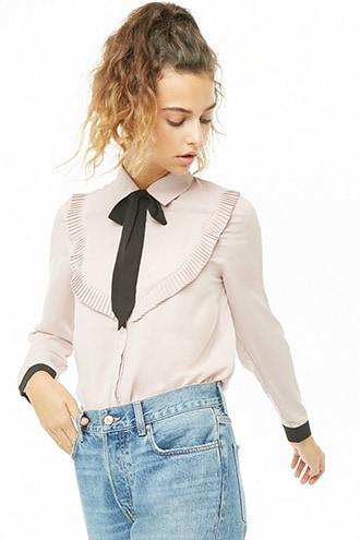 Forever21 Tie-neck Ruffle Bib Shirt
