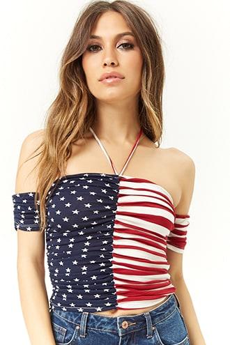 Forever21 Ruched Stars & Stripes Top