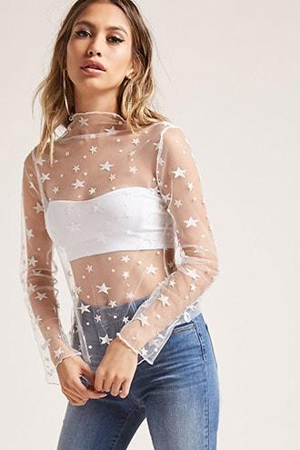Forever21 Velvet Star Sheer Top
