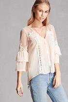 Forever21 Women's  Taupe Crochet-paneled V-neck Top