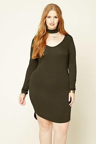 Forever21 Plus Women's  Olive Plus Size Bodycon Choker Dress